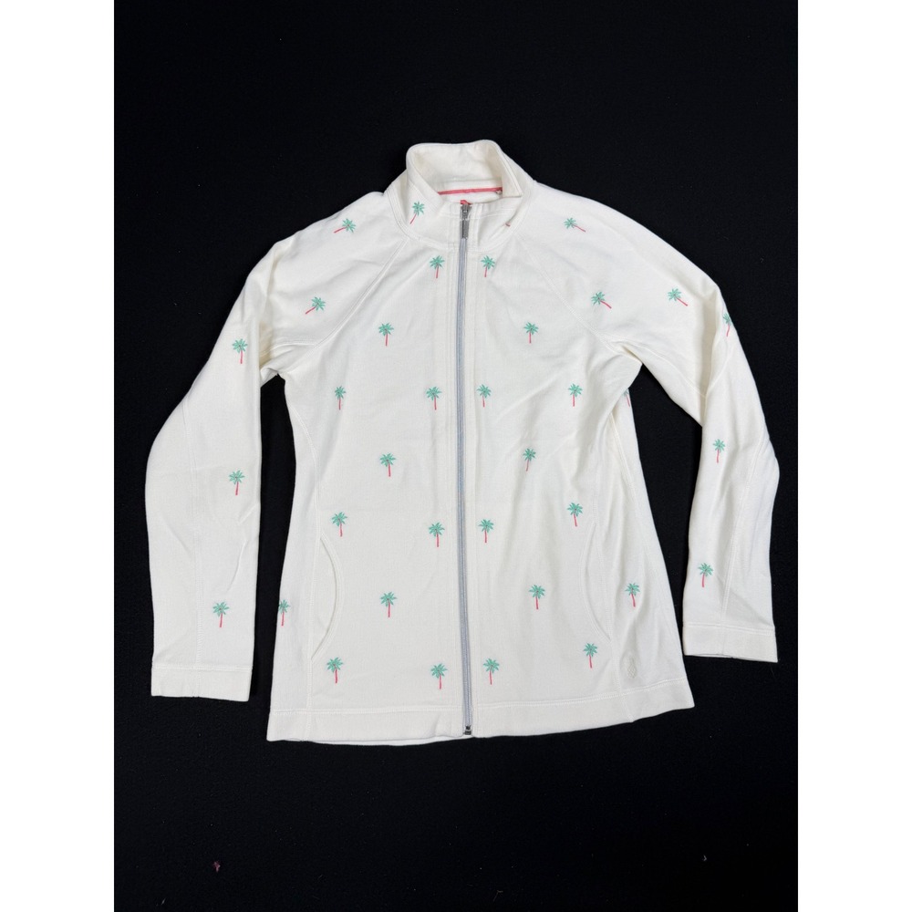 Tommy Bahama Womens Small White Embroidered Palm Tree Full Zip Sweatshirt Jacket